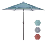 Outdoor Market Table Patio Umbrella with Push Button Tilt and Crank with 24 LED Light in Blue Striped Color