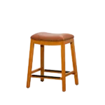 Modern Natural Wood Solid Wood Stool with Saddle Leather Seat For Dining Room
