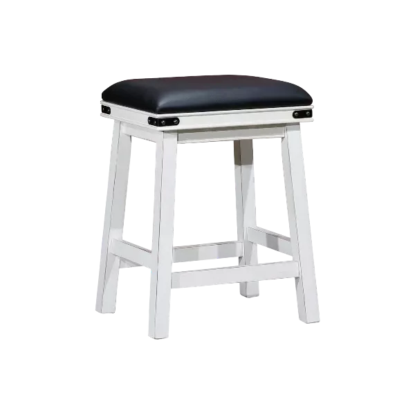 Modern Antique White Solid Wood Stool with Black Leather Seat For Dining Room