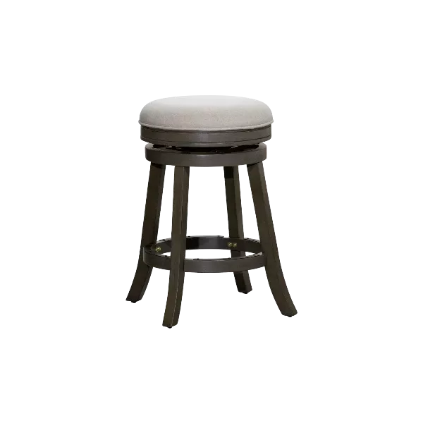 Modern Grey Solid Wood Stool with Charcoal Fabric Seat For Dining Room