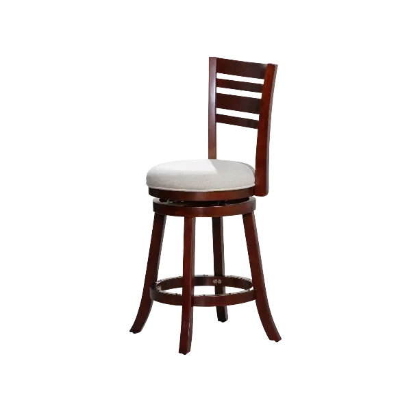 Modern Cherry Finish Solid Wood Stool with Beige Fabric Seat For Dining Room