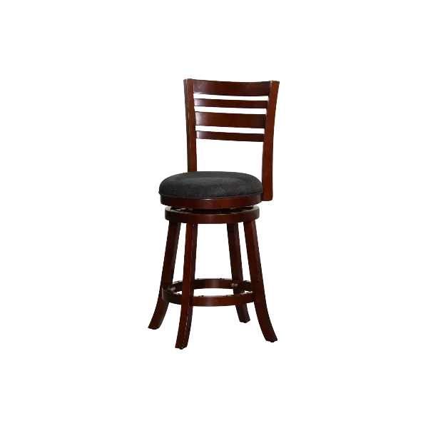 Modern Cherry Finish Solid Wood Slat Back Stool with Comfortable Charcoal Fabric Seat For Dining Room