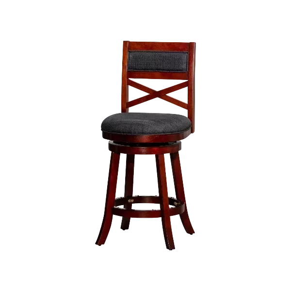 Modern Brown Full Back Solid Wood Stool With Rich Faux Leather Seat For Dining Room