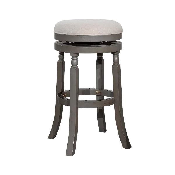 Modern Gray Finish Bar Stool with Beige Fabric Seat of Wooden Frame And Legs