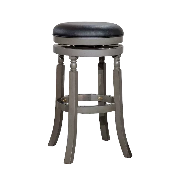Modern Gray Finish Bar Stool with Black Leather Seat of Wooden Frame And Legs