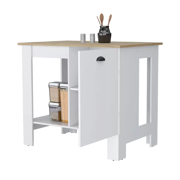 Vancouver 1-Door Kitchen Island with Open Shelf White and Macadamia