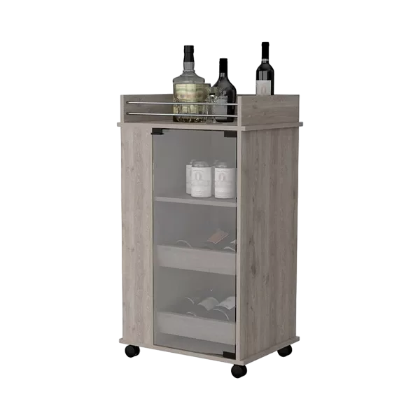Willow Park Glass Door Bar Cart with Bottle Holder and Casters Light Gray
