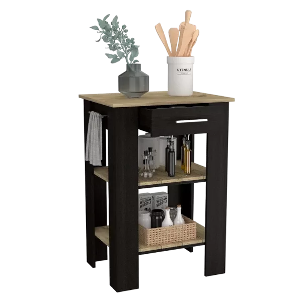 Rockaway 1-Drawer 2-Shelf Kitchen Island Black Wengue and Light Oak