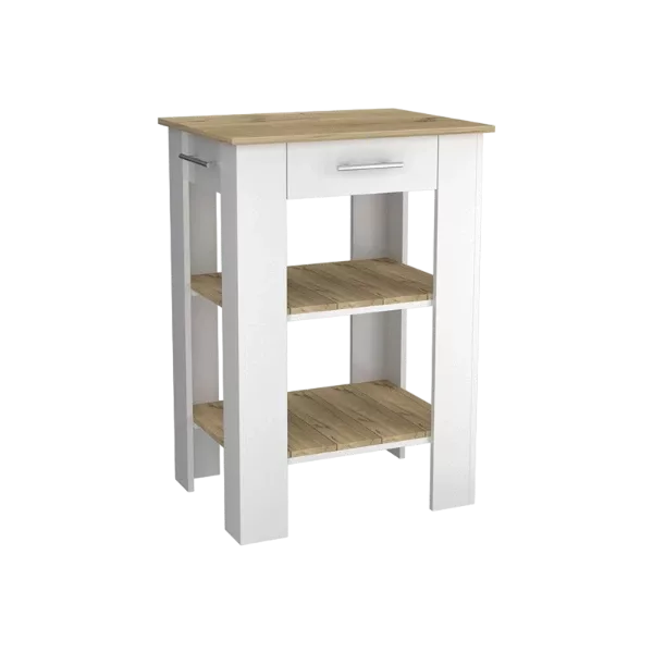 Rockaway 1-Drawer 2-Shelf Kitchen Island White and Light Oak