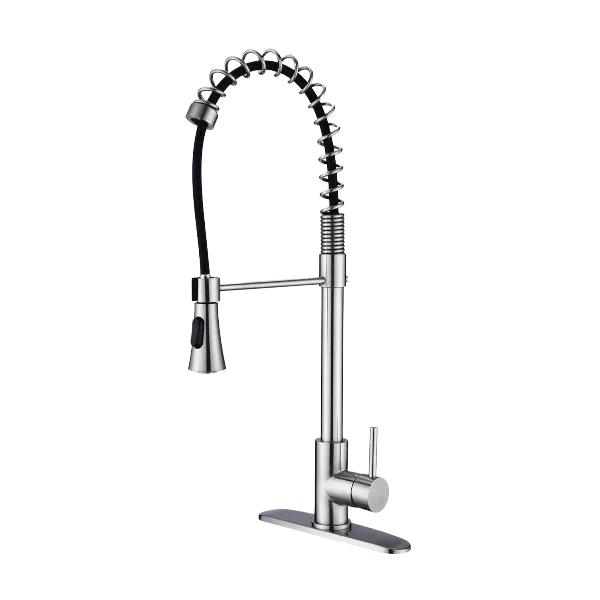 Single Handle Spring High Arc Kitchen Faucet in Brushed Nickel