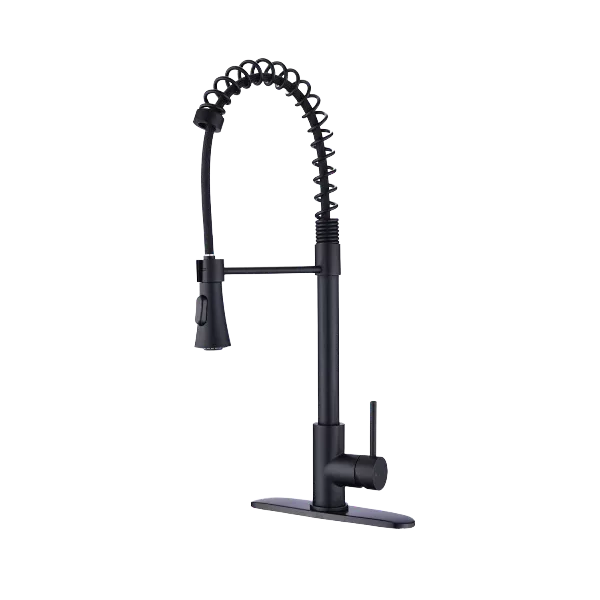 Single Handle Spring High Arc Kitchen Faucet in Matte Black