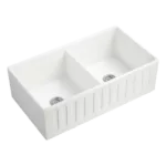 33 in. Double Bowl Farmhouse Kitchen Sink in White Color