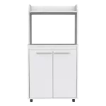 Kira Kitchen Kart, Double Door Cabinet, One Open Shelf, Two Interior Shelves -White