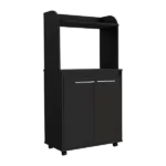 Kira Kitchen Kart, Double Door Cabinet, One Open Shelf, Two Interior Shelves -Black