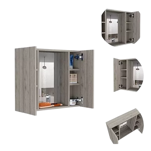 Light Gray Artemisa Medicine Cabinet with Double Door, Mirror and One External Shelf