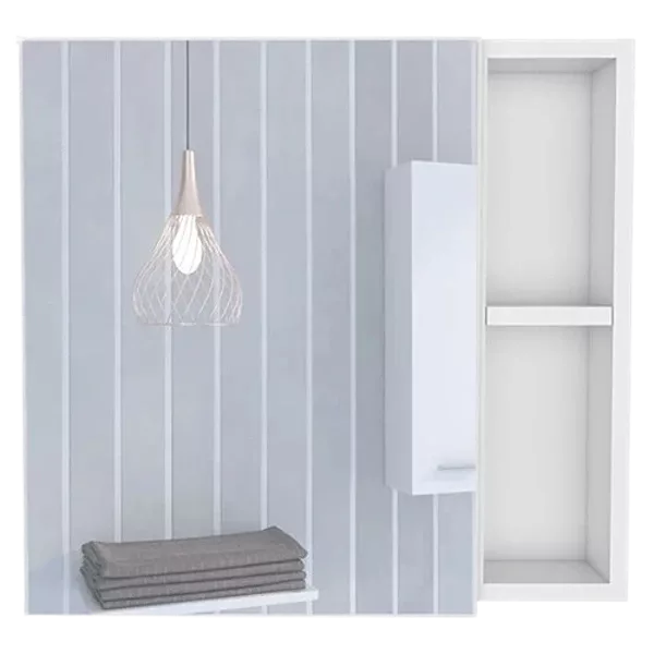 Oman Medicine Cabinet with Three Internal Shelves, Single Door and Two External Shelves -White