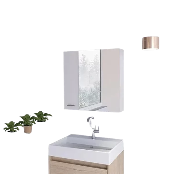 White Sines Medicine Cabinet with Four Internal Shelves and Double Door