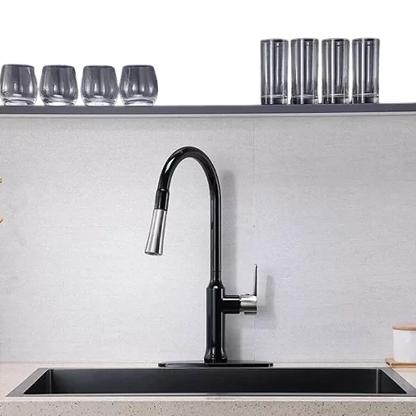 Single Handle Pull Down Sprayer Kitchen Faucet in Black Color