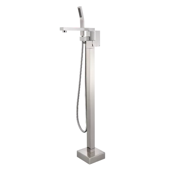 Single-Handle Freestanding Tub Faucet with Hand Shower in Brushed Nickel