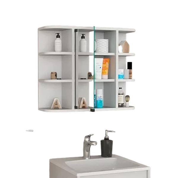White Finish Medicine Cabinet Milano with Six External Shelves Mirror