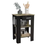 Kitchen Island 23 Inches Dozza with Single Drawer and Two-Tier Shelves, Black Wengue / Light Oak Finish