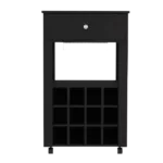 Bar Cart Bayamon, Twelve Wine Cubbies, Four Legs, Black Wengue Finish