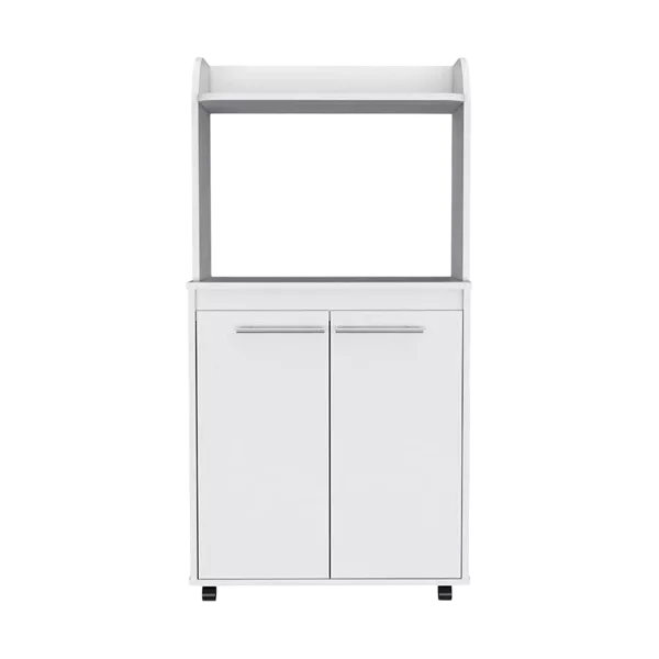 Kitchen Cart Totti, Double Door Cabinet, One Open Shelf, Two Interior Shelves, White Finish