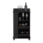 Bar Cart with Casters Reese, Six Wine Cubbies and Single Door, Black Wengue Finish