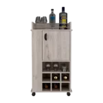 Bar Cart with Casters Reese, Six Wine Cubbies and Single Door, Light Gray Finish