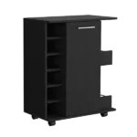Bar Cart with Six-Wine Cubbies Cabot, Two-Side Storage Shelves and Casters, Black Wengue Finish