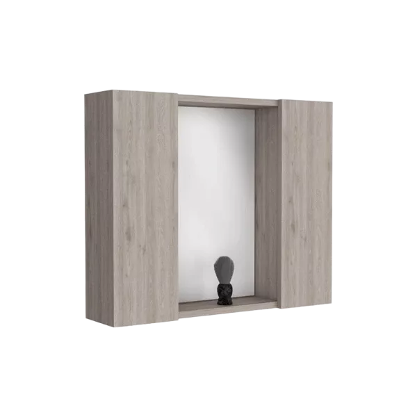 Medicine Cabinet Hops, Double Door, Mirror, One External Shelf, Light Gray Finish