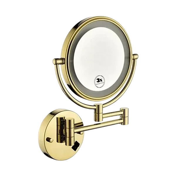 13.5 in. x 8 in. LED Light 360 Degree Rotation Magnifying Wall Makeup Mirror in Gold