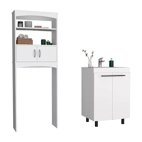 Alder 2 Piece Bathroom Set, Valetta Over The Toilet Cabinet + Dustin Free Standing Sink Cabinet, White