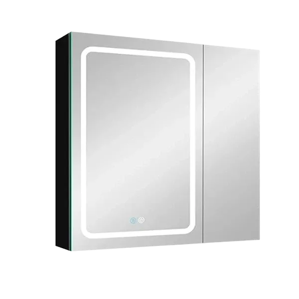 30x30 Inch LED Dimmer black Surface Mount Double Door Lighted Medicine Cabinet for Bathroom with Mirror Defogging