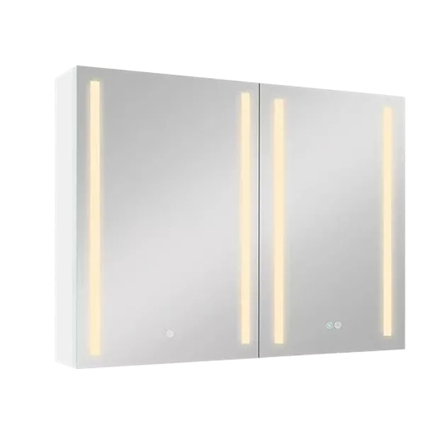 40x30 Inch LED Dimmer white Surface Mount Double Door Lighted Medicine Cabinet for Bathroom with Mirror Defogging