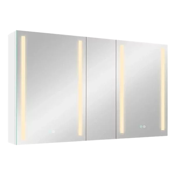 50x30 Inch LED Dimmer white Surface Mount Three Door Lighted Medicine Cabinet for Bathroom with Mirror Defogging