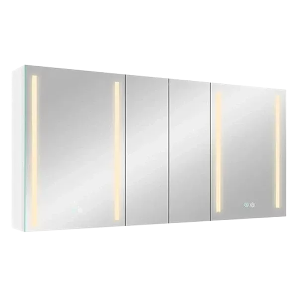 60x30 Inch LED Dimmer white Surface Mount Double Door Lighted Medicine Cabinet for Bathroom with Mirror Defogging