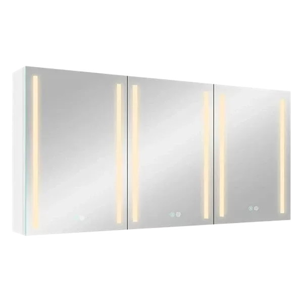 60x30 Inch LED Dimmer white Surface Mount Three Door Lighted Medicine Cabinet for Bathroom with Mirror Defogging