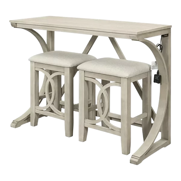 Modern Cream 3-Piece Dining Set Rectangular Wooden Table With 2 Upholstered Stools And  USB Port For Small Places
