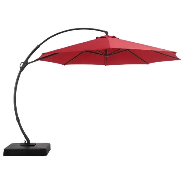 10Ft. Deluxe Patio Umbrella with Base, Outdoor Large Hanging Cantilever Curvy Umbrella in Red Color
