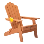 Folding Chair with Pullout Ottoman Foot Rest and Cup Holder for Patio Deck Garden, Backyard Furniture