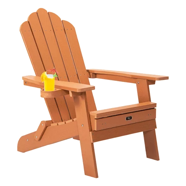 Folding Chair with Pullout Ottoman Foot Rest and Cup Holder for Patio Deck Garden, Backyard Furniture