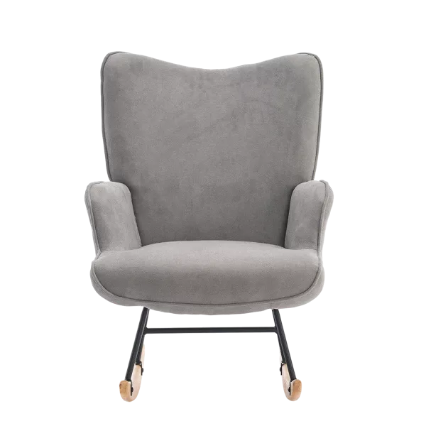 Metal Frame Gray Microfiber Rocking Chair of wooden Legs Ideal for Living Room & Bedroom