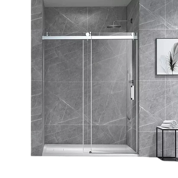 72*76" Single Sliding Frameless Shower Door Brushed Nickel With Buffer
