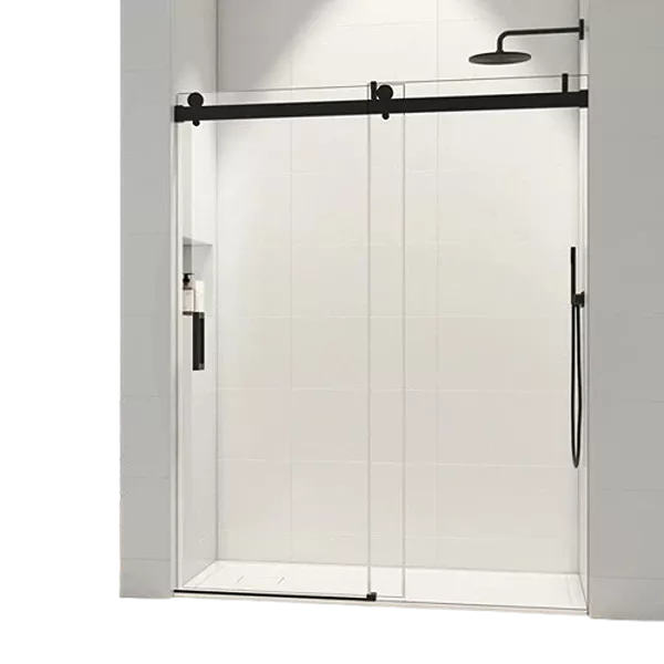72*76" Single Sliding Frameless Shower Door Matte Black With Buffer