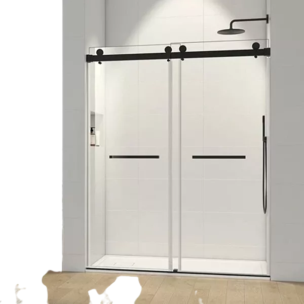72*76" Double Sliding Frameless Shower Door Matte Black Without Buffer