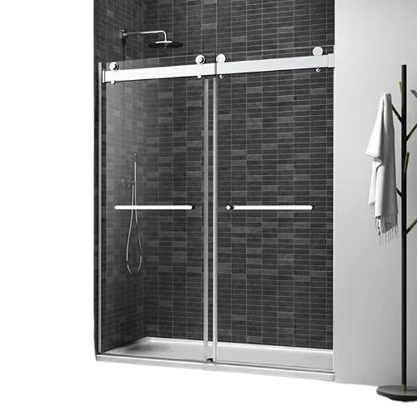 72*76" Double Sliding Frameless Shower Door Brushed Nickel With Buffer