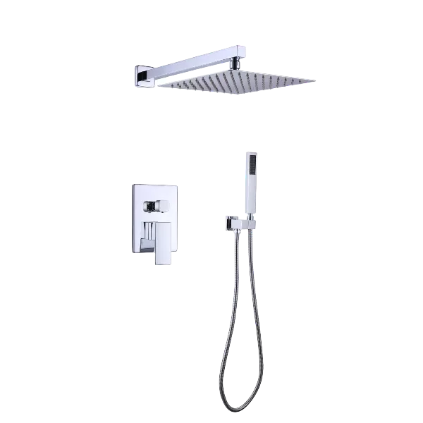 Wall Mounted Square Rainfall Pressure Balanced Complete Shower System in Silver Color