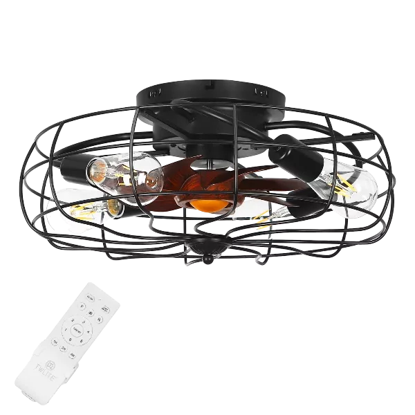 20 in. Indoor Black Metal Shade Ceiling Fan Modern Creative Design Industrial Style with Light Kit and Remote