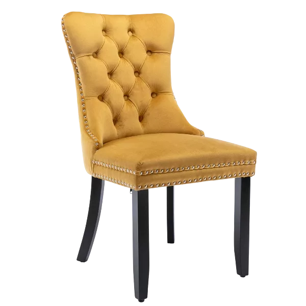 Modern Gold Velvet Upholstered Dining Chair of Wooden Frame And Legs With Nailhead Trim For Dining Room